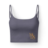Luxe Women's Crop Bra — Black Seamless Strappy Bralette with Gold MYDS Monogram